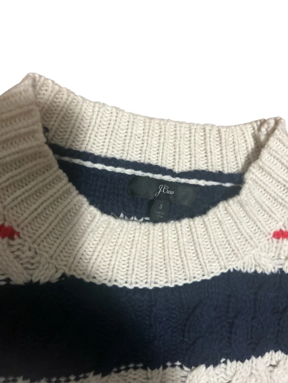 J.Crew Striped Cable Knit Nautical Tunic Sweater Navy Cream Red Small Merino
